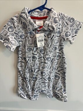 Baseball-Print Polo Romper